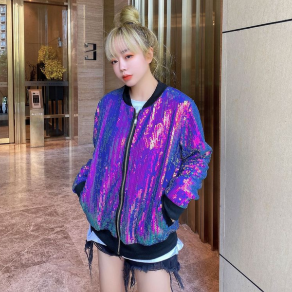 스팽글 항공점퍼 무대 루즈핏 반짝이 자켓 점퍼 집업 단체복 힙합 요가 댄스 S454