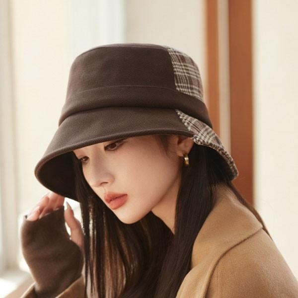 은창]무드 체크 미들 라인 벙거지 면 모자 벙거지모자 선캡 썬캡 가을 겨울 캡모자 나들이 여성 성인 여