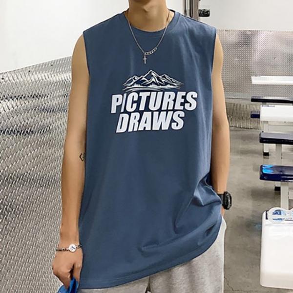 남성 오버핏 프린팅 민소매티셔츠