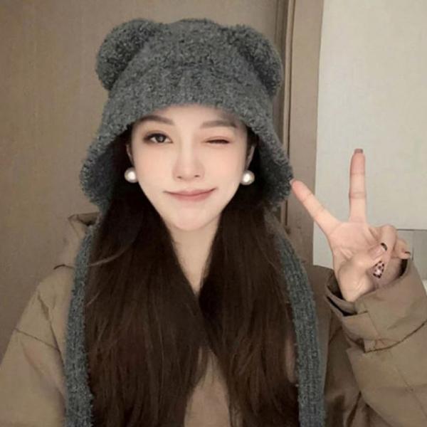 여성 귀여운 뽀글이 패션 포근한 겨울 귀 털 모자
