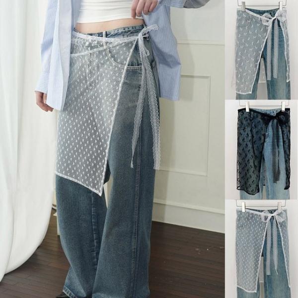 여성 레이어드 치마 레이스 시스루 랩 스커트