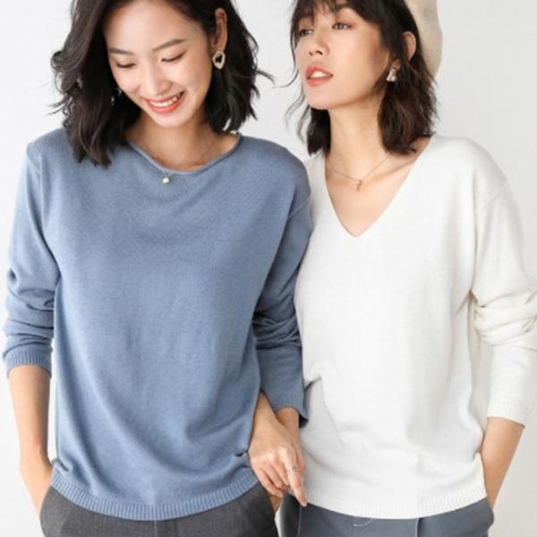 가을니트 여성스웨터 브이넥 긴팔티셔츠