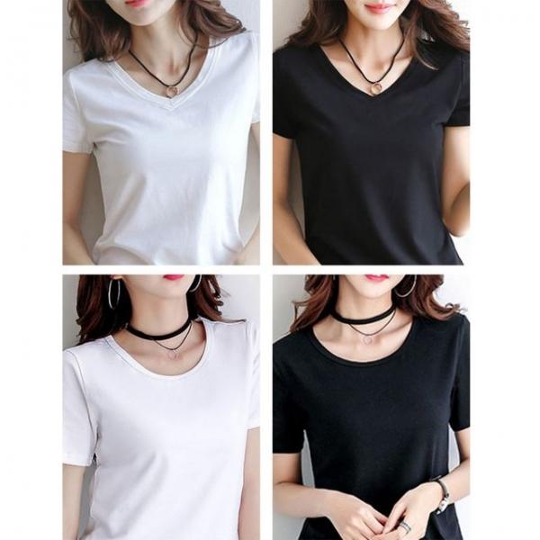 기본 무지 스타일 라운드넥 브이넥 여성 반팔 티셔츠