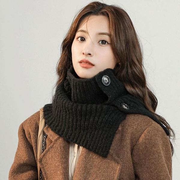 여성 단추 넥워머 머플러 울 니트 케이프 겨울 목도리