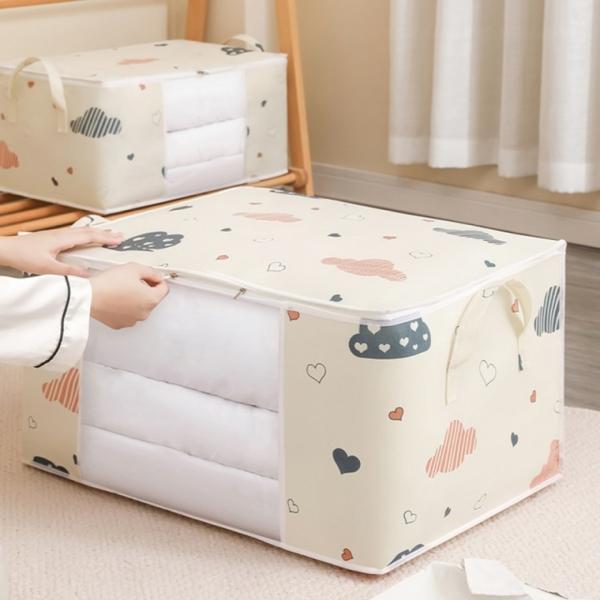 [큰손할인] 대용량 이불보관함 정리함 부직포 수납 투명창 파우치 패딩 가방 대형 옷정리 의류보관함 리빙