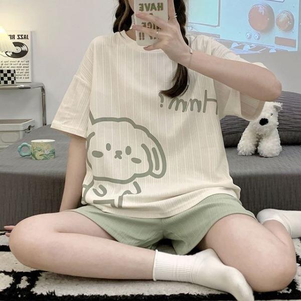 (흰둥이)여성 여름 홈웨어 잠옷 파자마 밴딩 세트