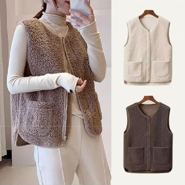 [큰손할인] 뽀글이양털조끼 겨울 수면조끼 촌캉스 베스트 캐주얼 이너 따뜻한 여성 방한