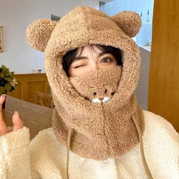 [큰손할인] 곰돌이 바라클라바 귀여운 털모자 겨울 모자