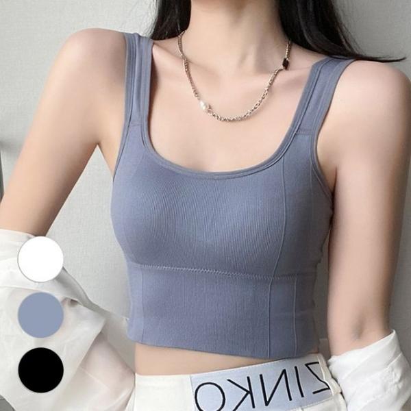 여성 여름 크롭띠 끈나시 브라탑 탱크탑 슬림 캡내장
