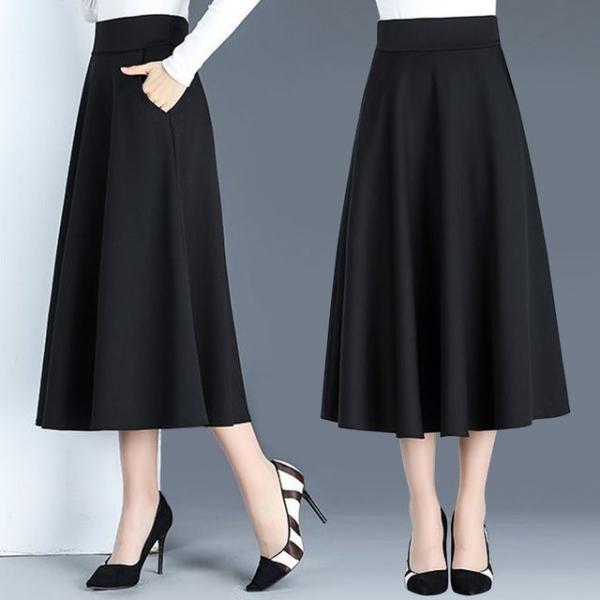 여성 깔끔한 디자인 포켓 넓은 허리밴딩 A라인 스커트