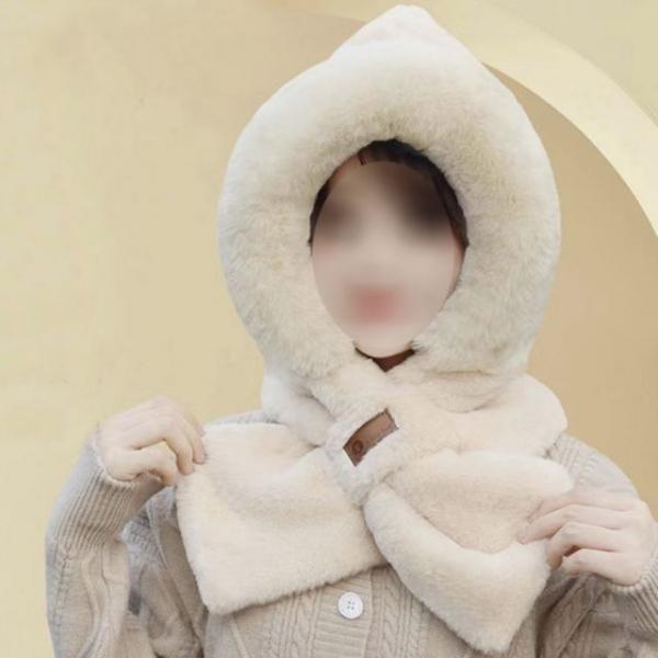 포근한 밍크털 일체형 후드목도리 겨울 방한 모자 목