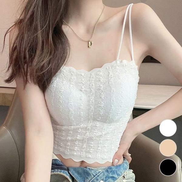 레이스 여성스런 브라탑 크롭나시 민소매 나시 튜브탑