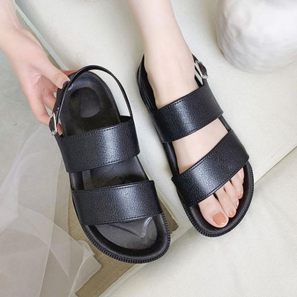 여성 블랙 모던 여름 데일리 더블 스트랩 버클 샌들