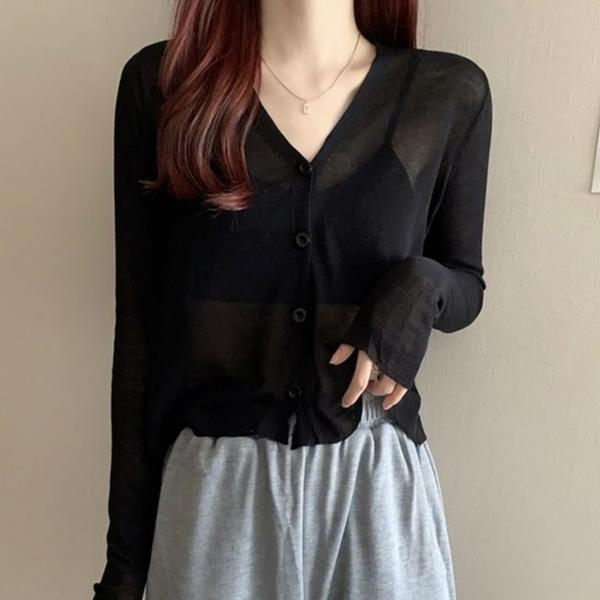 여성 3컬러 베이직 여름 바캉스 브이넥 긴팔 가디건