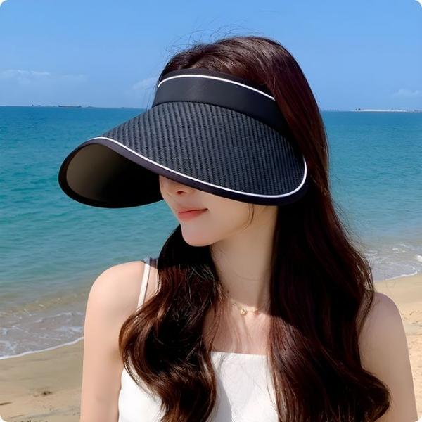 여성용 돌돌이 썬캡 라탄무늬 휴대용 썬바이저모자