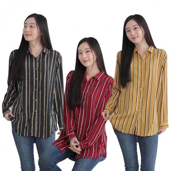 여성 스트라이프 블라우스 두줄 세로줄 셔츠 국내생산