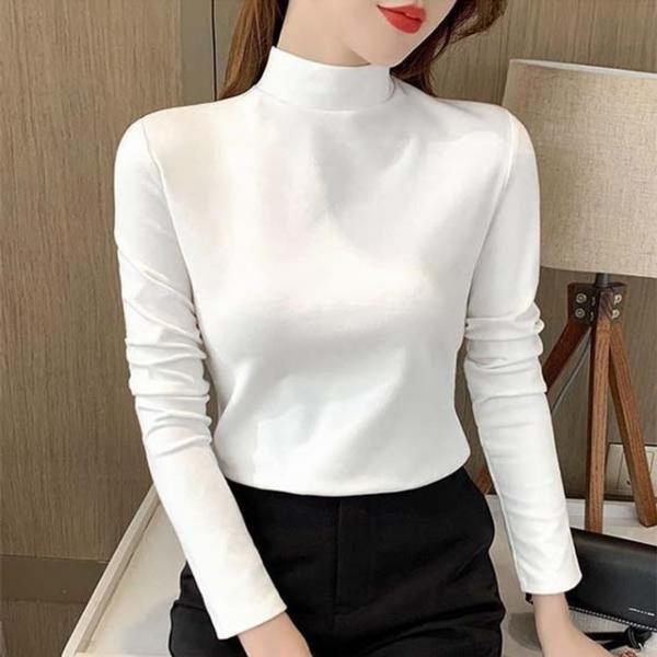 여성 기모 하프 일상 슬림핏 목폴라티