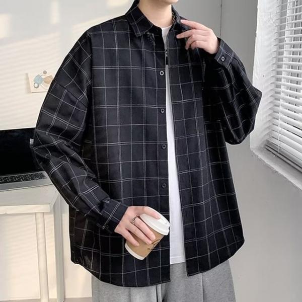 남성상의 긴팔 셔츠 포켓 오버핏 체크셔츠 남자남방