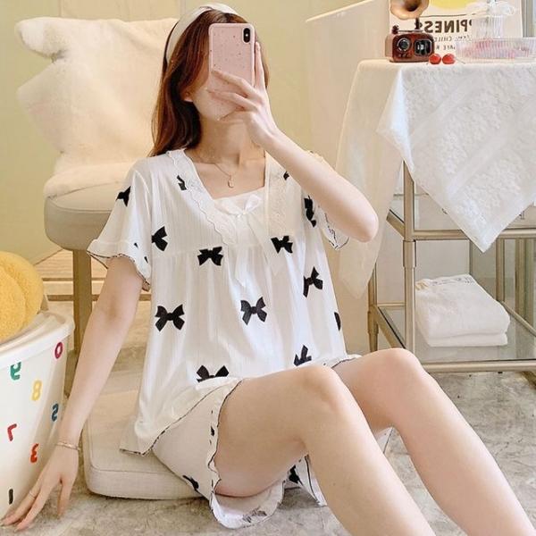 (반팔리본)여성 여름 잠옷 홈웨어 파자마 밴딩 세트