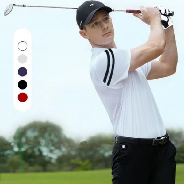 남자 여름 헨리넥 2줄 골프 반팔 쿨티셔츠