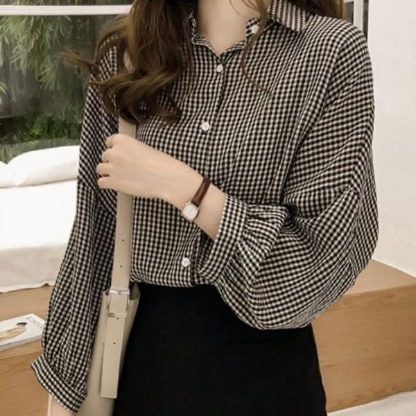 여성셔츠 블라우스 카라셔츠 체크남방 데일리