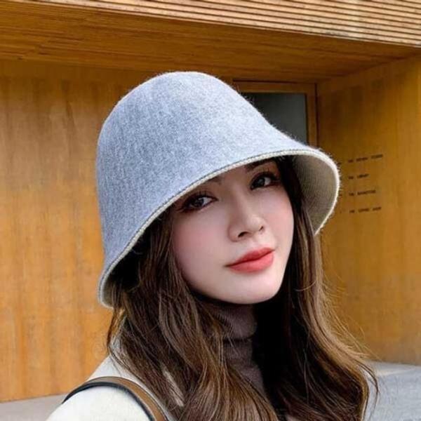 여성 양면 배색 고퀄리티 모직 버킷햇 따뜻한 벙거지