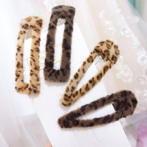 겨울 데일리 호피무늬 똑딱핀 레오파드 털 헤어고정핀