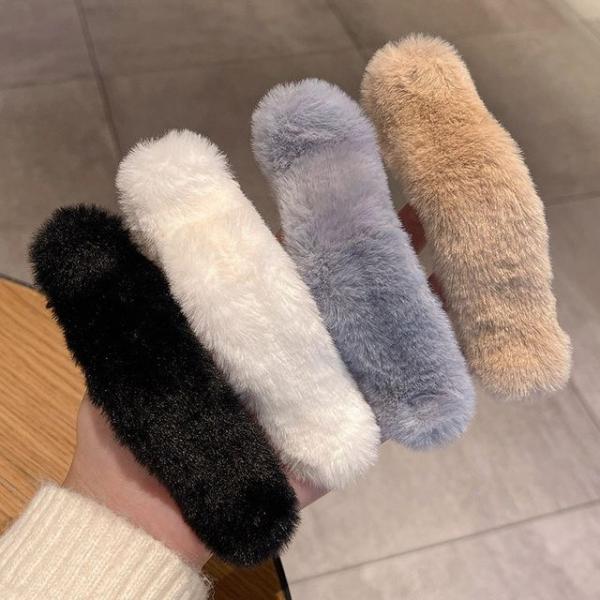 여성 고급스런 일자집게핀 인조퍼 부드러운 겨울 예쁜