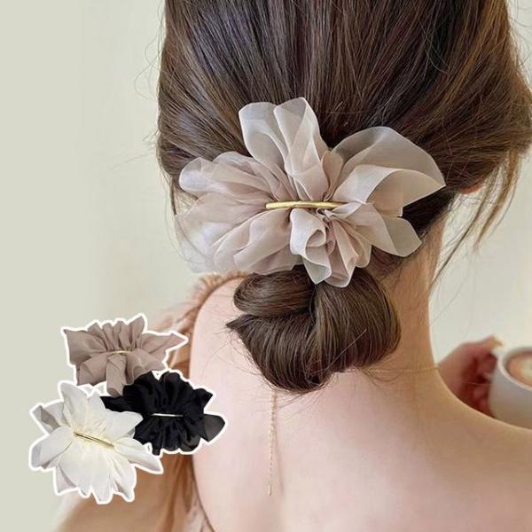 쉬폰 주름 골드라인 포인트 여성 묶음 머리 자동핀