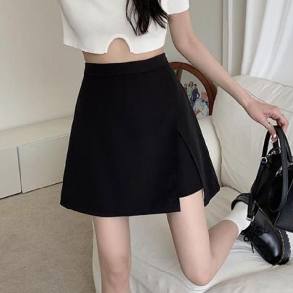 여성 검정 치마바지 여름 트임 랩스커트 학생 20대