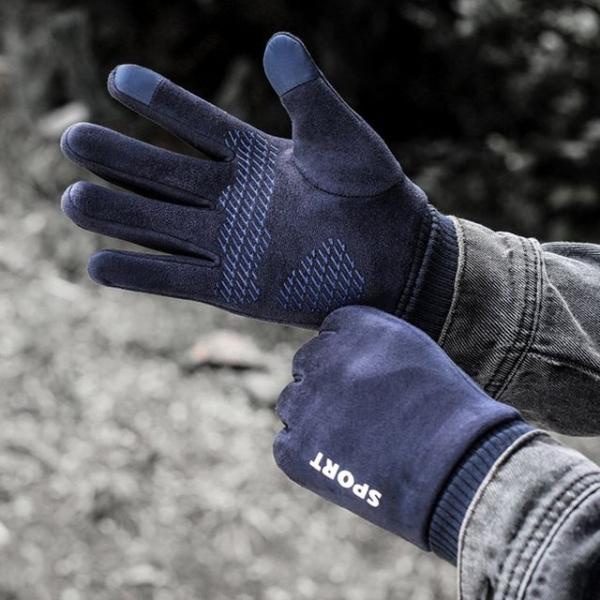 남성 겨울 스마트 터치 벨벳 기모 방한 장갑 네이비