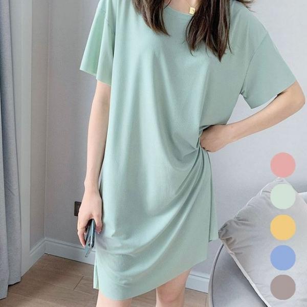 편한 여성 캐주얼 반팔 원피스 골지 루즈핏 미니 심플