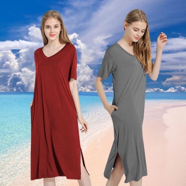 반팔 홈드레스 여름 A라인 롱원피스 여성 홈웨어