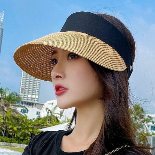 여성 밀짚 썬캡 모자 여름 햇빛 차단 라피아 버킷햇