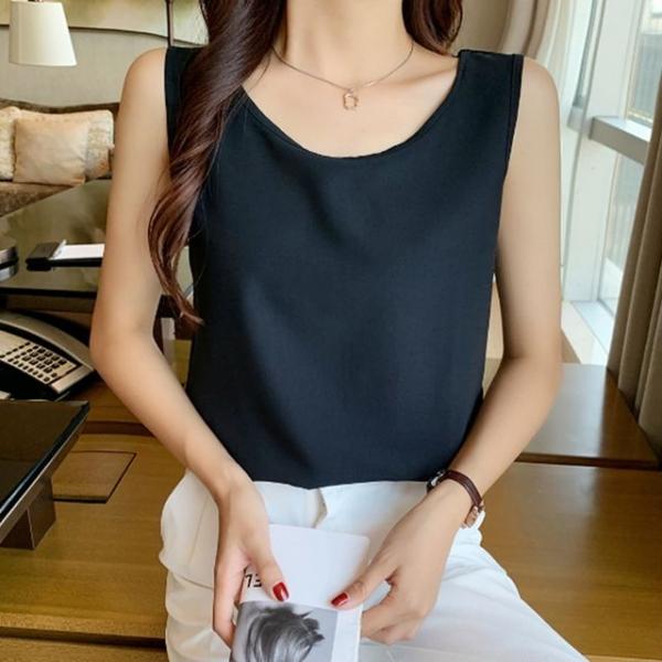 여성 여름 민소매 이너 나시 티 슬리브리스 블랙