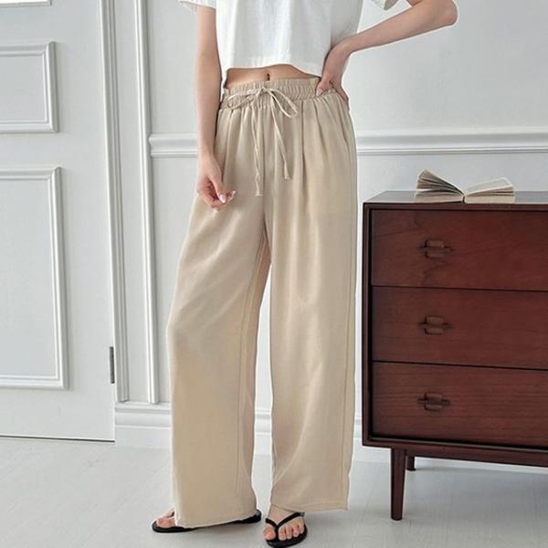 여성 린넨 여름 투턱 와이드 밴딩팬츠 1P 데일리 바지