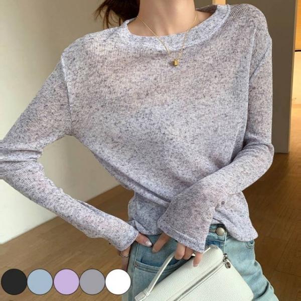 여성 간절기 시스루 얇은 니트 라운드넥 긴팔티셔츠