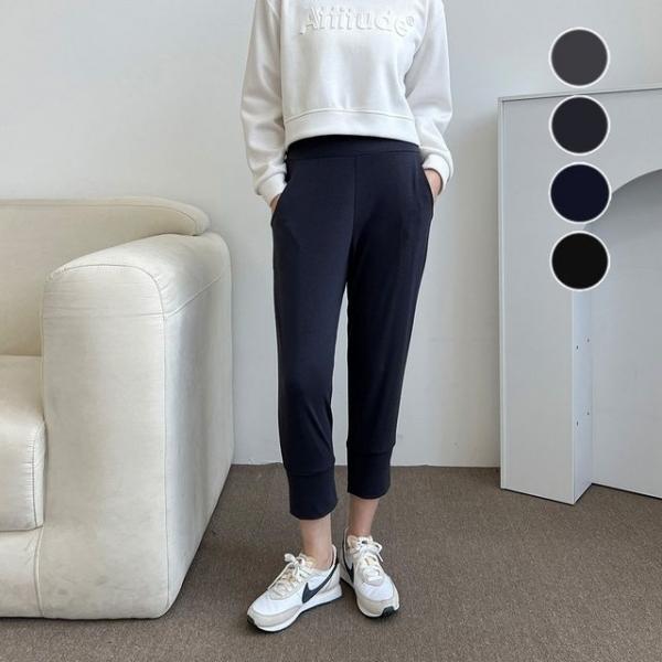 뉴아 무지 여성 데일리 8부 세미 조거 배기 팬츠 바지