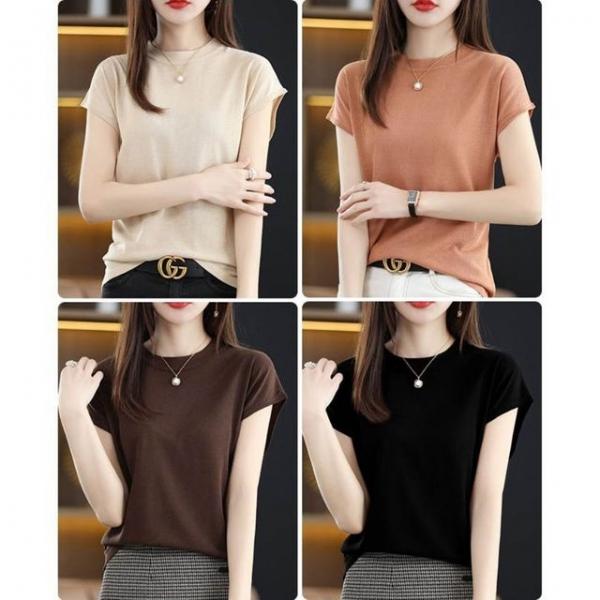 여름 시원한 편한 여성 라운드넥 니트 반팔 티셔츠