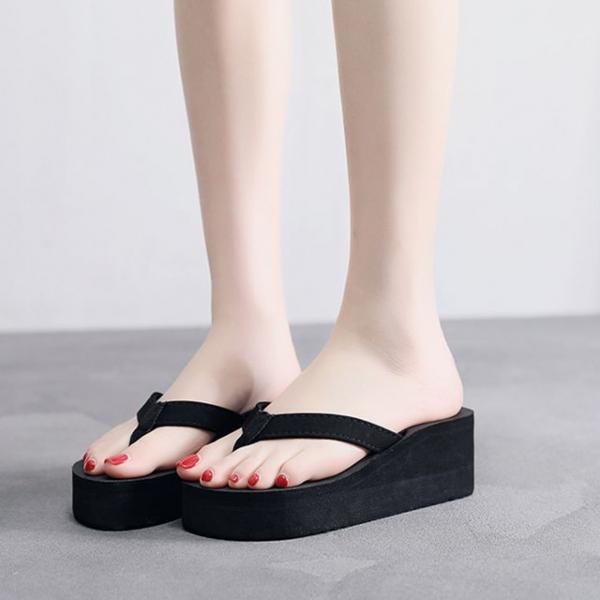 여성 키높이 데일리 1컬러 통굽 웨지힐 쪼리 슬리퍼