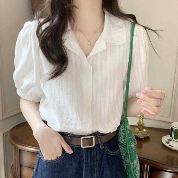 러블리한 여성 데일리 예쁜 카라 반팔 블라우스 셔츠