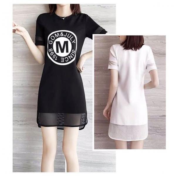 소매 밑단 망사 포인트 미니 반팔 원피스 여성 캐주얼