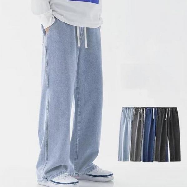 남성 빈티지 워싱 청바지 캐주얼 와이드핏 밴딩 팬츠