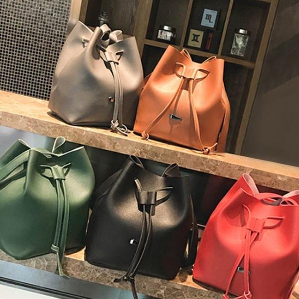 심플 가죽 복조리가방 버킷백 미니숄더백