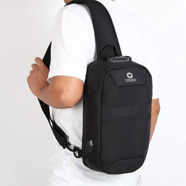 남성 여행 메신저백 슬링백 잠금 장치 USB 패션 가방