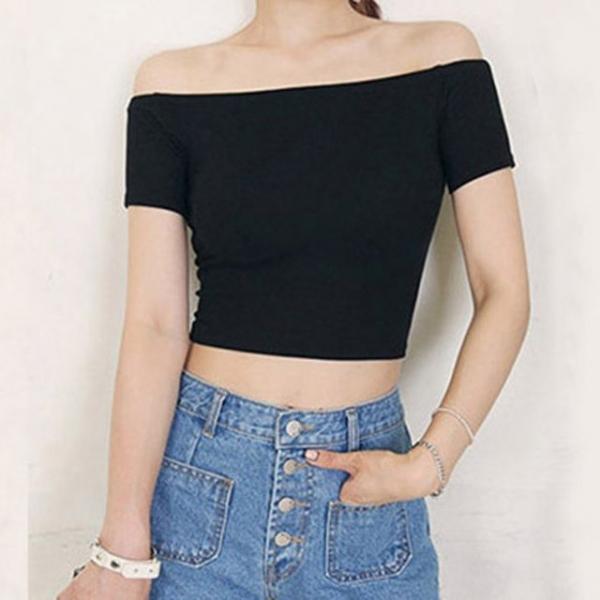 유행을 타지 않는 디자인 여자 오프 숄더 기본 티셔츠