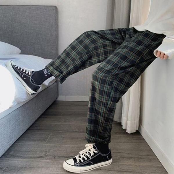 남자 면바지 채크 허리밴딩 팬츠 봄 여름 밴딩바지