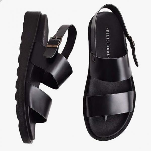 버클 투스트랩 남성 가죽샌들 플랫폼 키높이 여름샌달