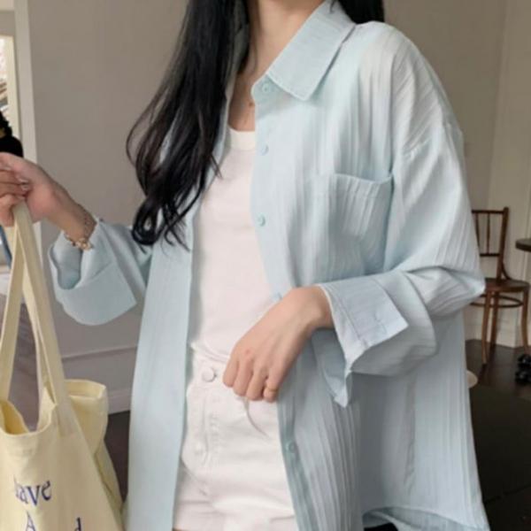여성 여름 긴팔 셔츠 커버업 시스루 오버핏 남방
