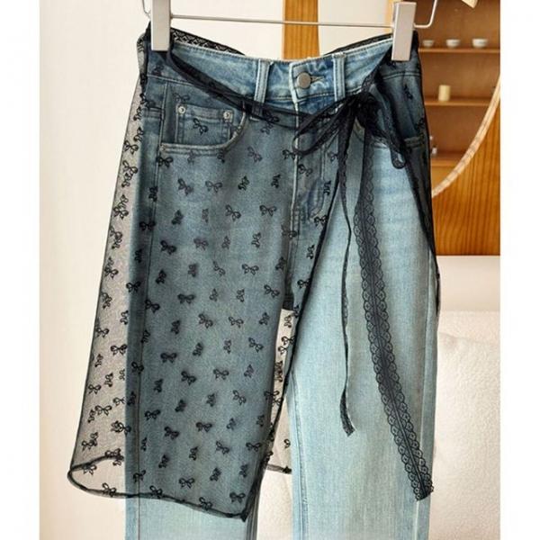 여성 힙커버 시스루 레이어드 랩스커트 1P 리본 레이스 랩업